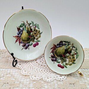 Vintage Royal Grafton Green and Gold Footed Cup & Saucer - Fruit Center